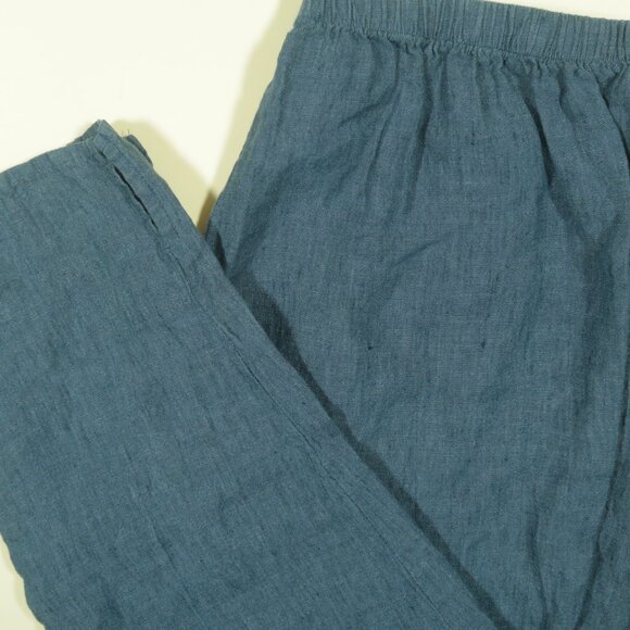 Flax Linen Pants Womens M Blue Relaxed Flowy Stretch Waist - Picture 1 of 6